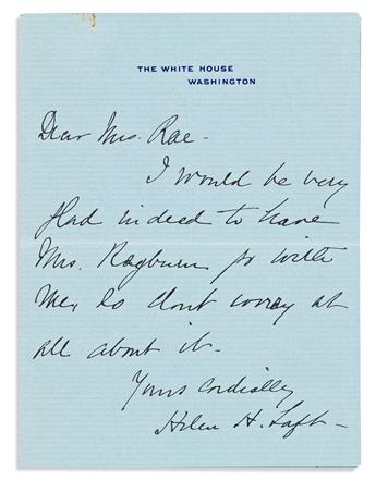 TAFT, HELEN HERRON. Three brief letters, each Signed, Helen H. Taft, as First Lady, to Dear Mrs. Rae: Autograph Letter * Two Letter